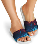 Red And Blue Fire Print White Slide Sandals