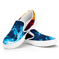 Red And Blue Fire Print White Slip On Sneakers