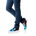 Red And Blue Fire Print White Slip On Shoes