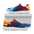 Red And Blue Fire Print White Running Shoes