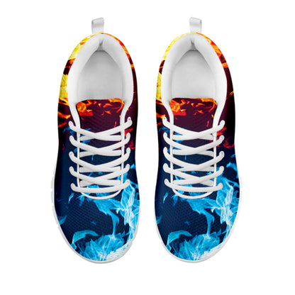 Red And Blue Fire Print White Sneakers
