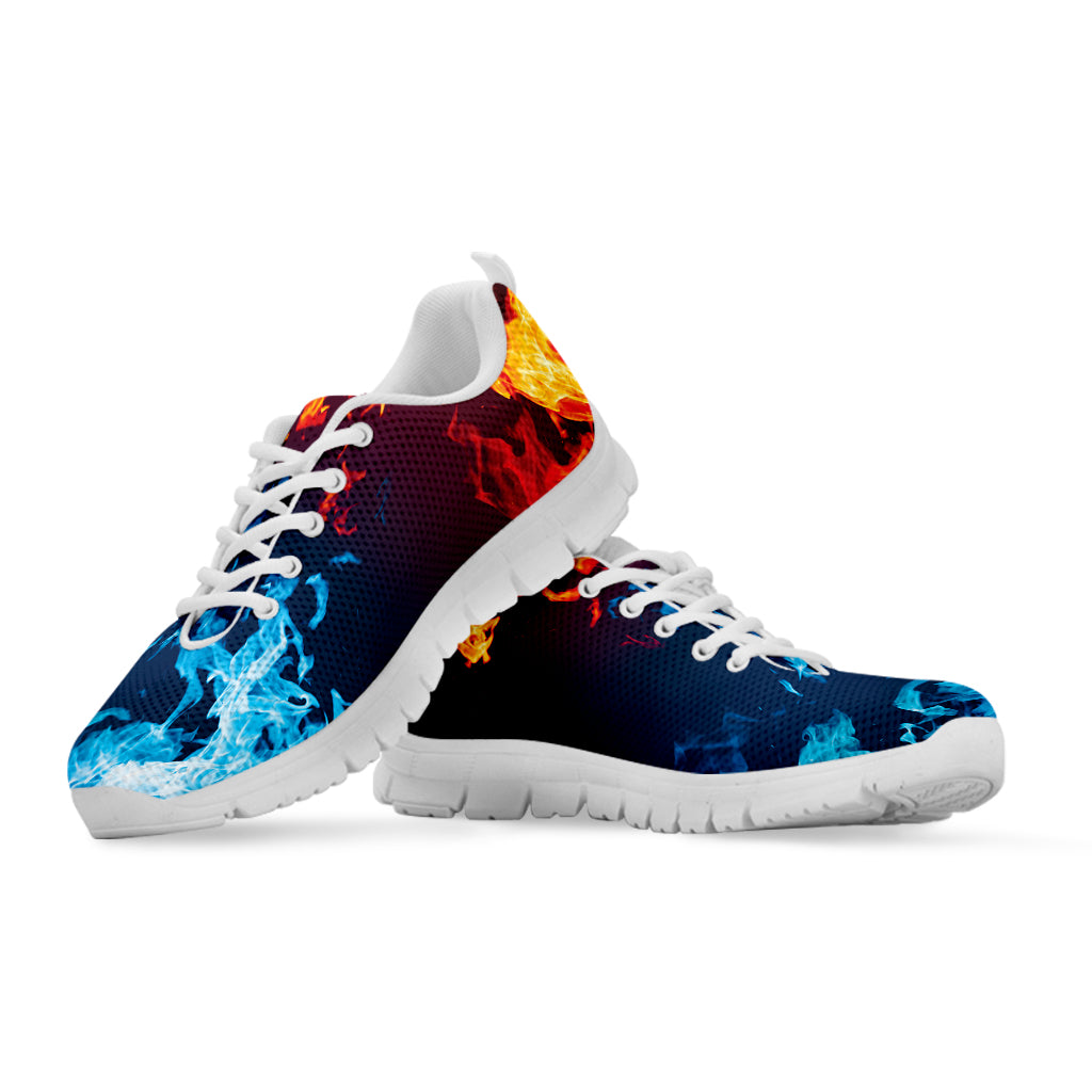 Red And Blue Fire Print White Sneakers