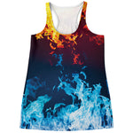 Red And Blue Fire Print Women's Racerback Tank Top