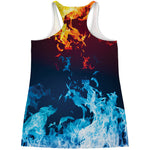 Red And Blue Fire Print Women's Racerback Tank Top