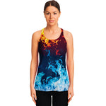 Red And Blue Fire Print Women's Racerback Tank Top