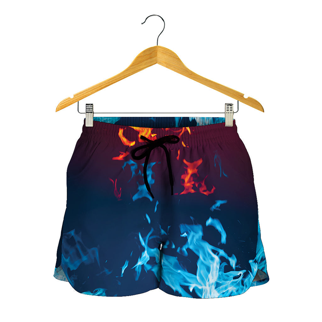 Red And Blue Fire Print Women's Shorts