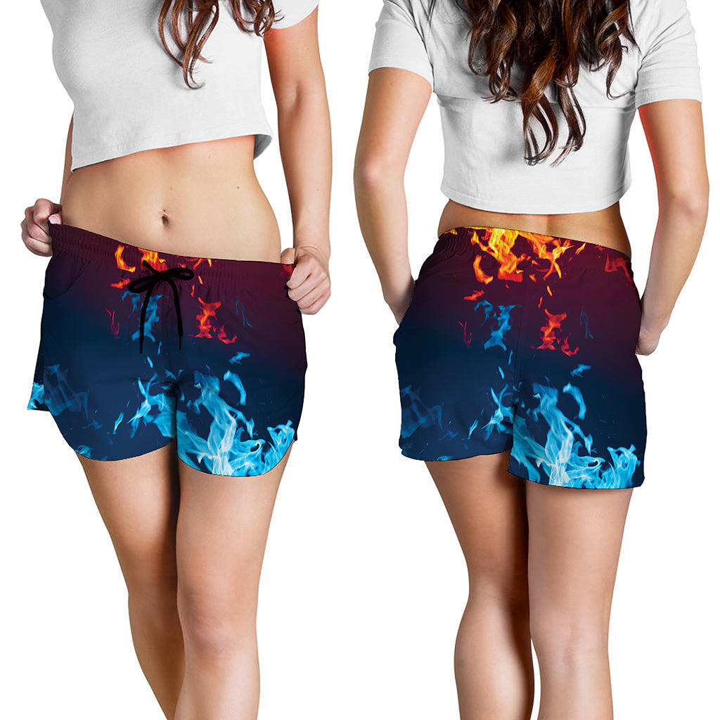 Red And Blue Fire Print Women's Shorts