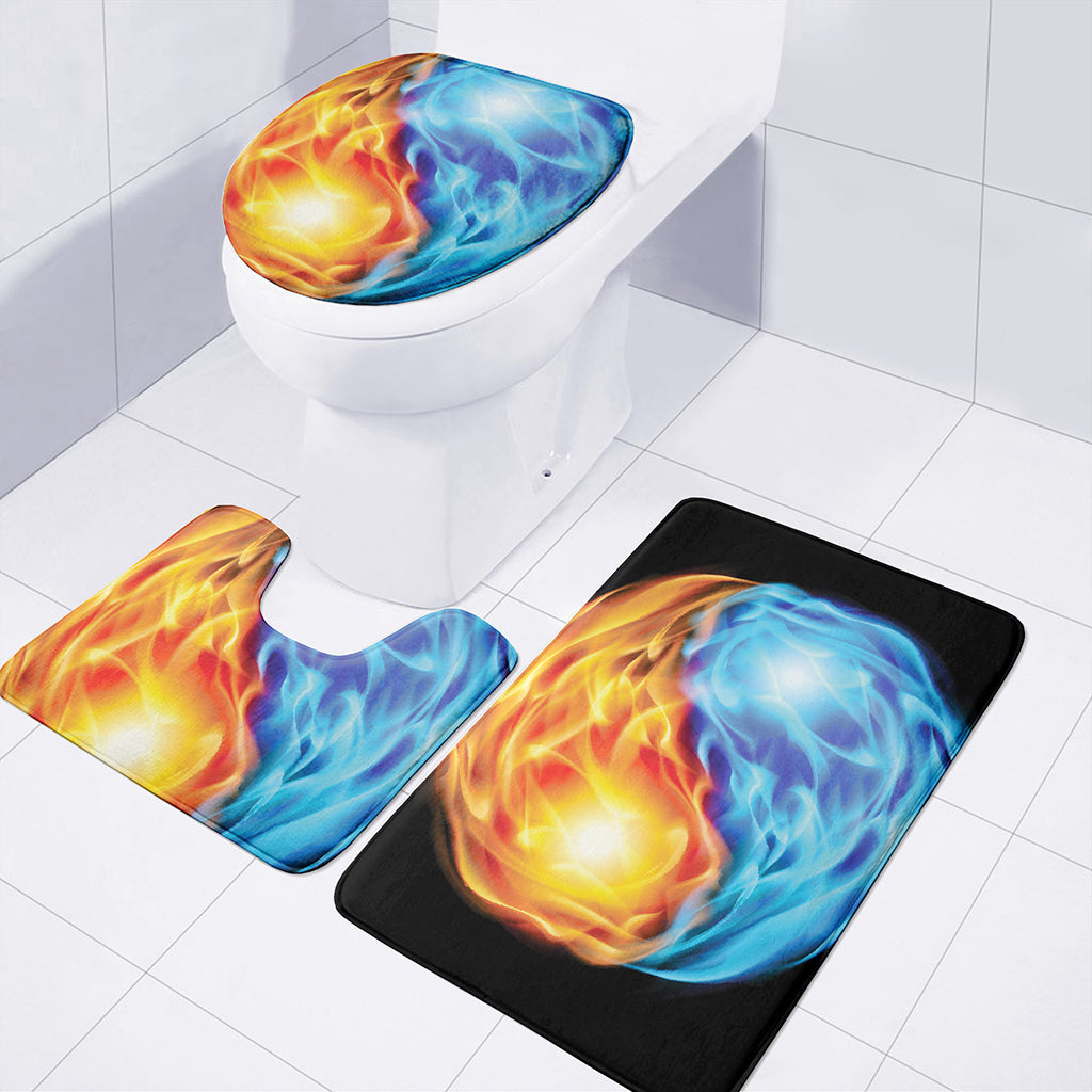 Red And Blue Fire Yin Yang Print 3 Piece Bath Mat Set