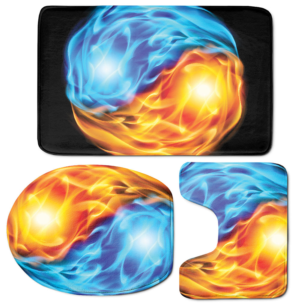 Red And Blue Fire Yin Yang Print 3 Piece Bath Mat Set