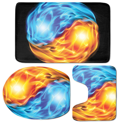 Red And Blue Fire Yin Yang Print 3 Piece Bath Mat Set