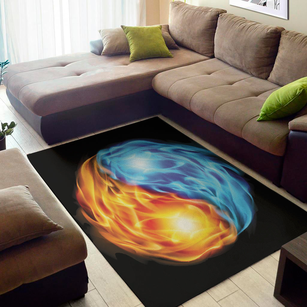 Red And Blue Fire Yin Yang Print Area Rug