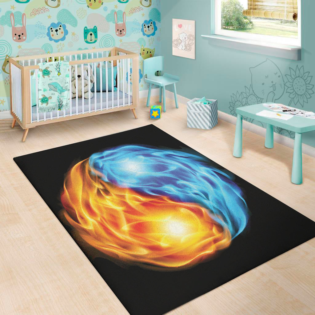 Red And Blue Fire Yin Yang Print Area Rug