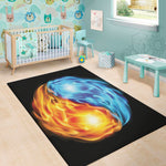 Red And Blue Fire Yin Yang Print Area Rug
