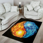 Red And Blue Fire Yin Yang Print Area Rug