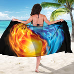 Red And Blue Fire Yin Yang Print Beach Sarong Wrap