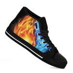 Red And Blue Fire Yin Yang Print Black High Top Shoes