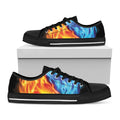 Red And Blue Fire Yin Yang Print Black Low Top Sneakers