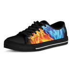Red And Blue Fire Yin Yang Print Black Low Top Shoes 