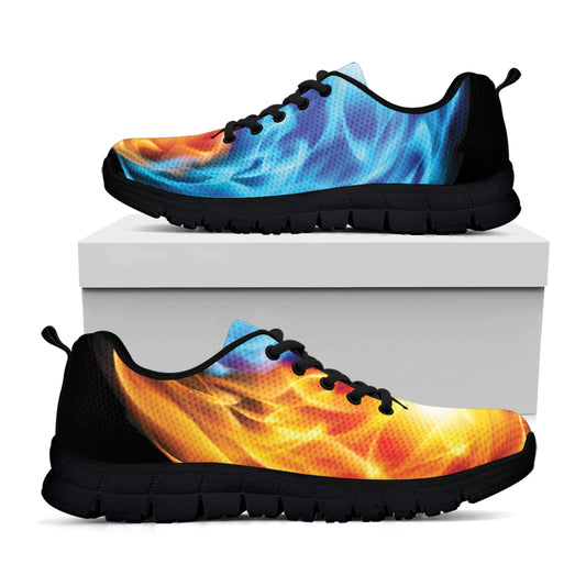 Red And Blue Fire Yin Yang Print Black Sneakers