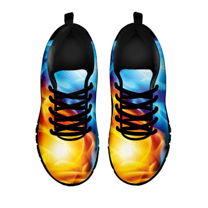 Red And Blue Fire Yin Yang Print Black Sneakers