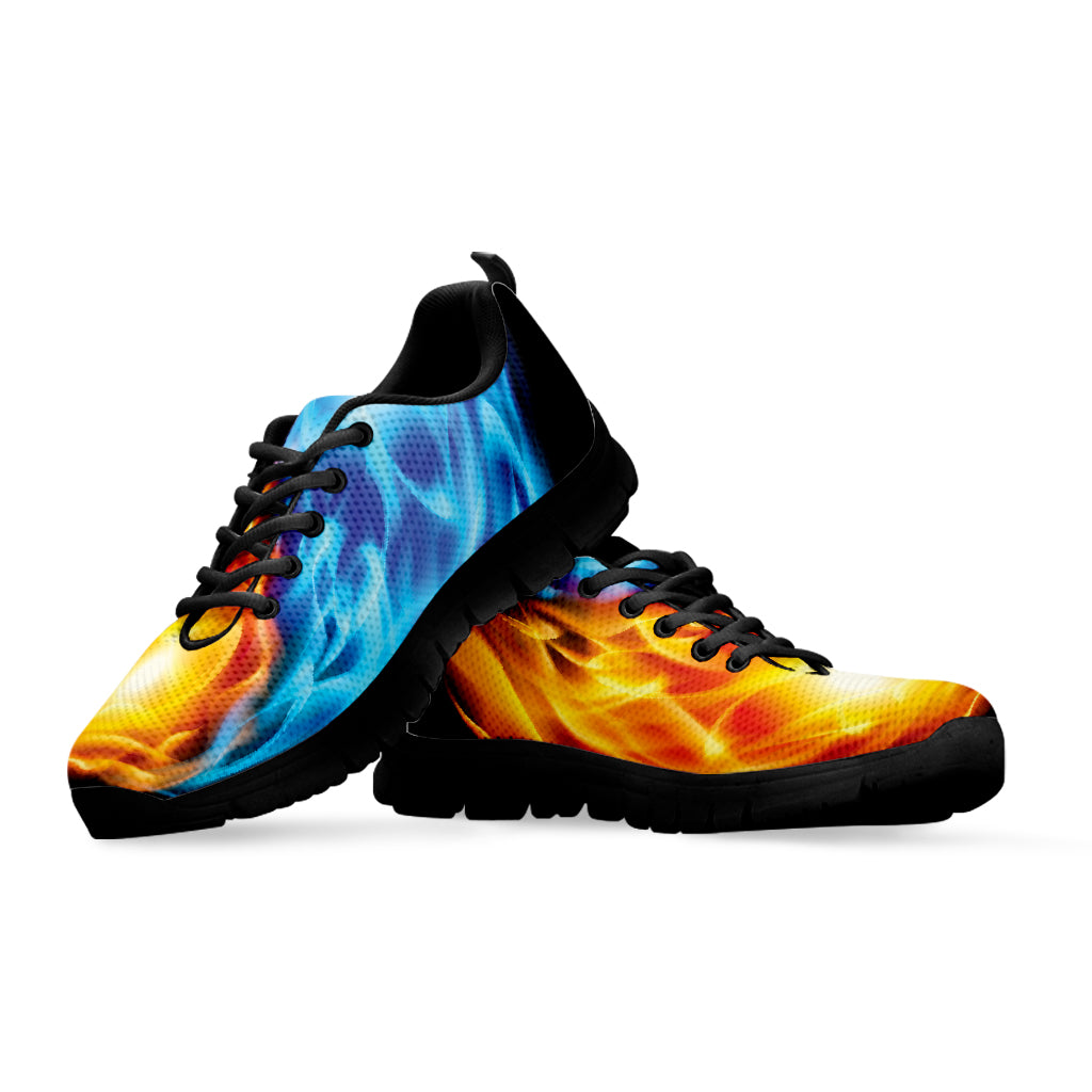 Red And Blue Fire Yin Yang Print Black Sneakers