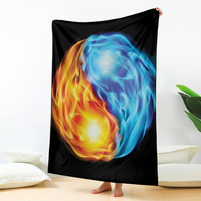 Red And Blue Fire Yin Yang Print Blanket
