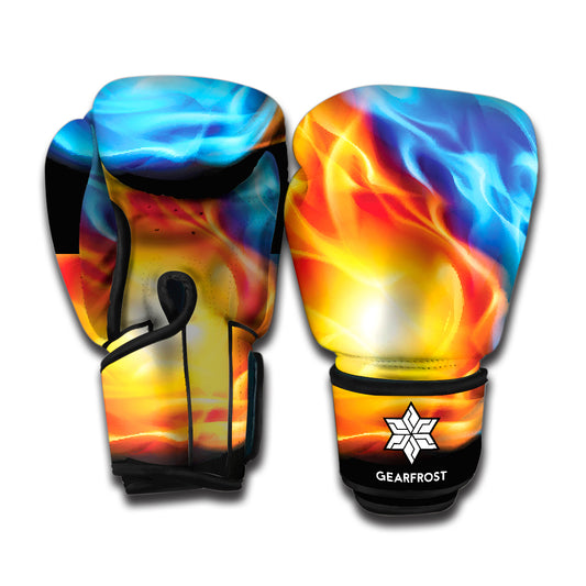 Red And Blue Fire Yin Yang Print Boxing Gloves