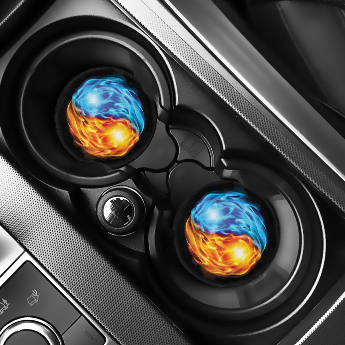 Red And Blue Fire Yin Yang Print Car Coasters