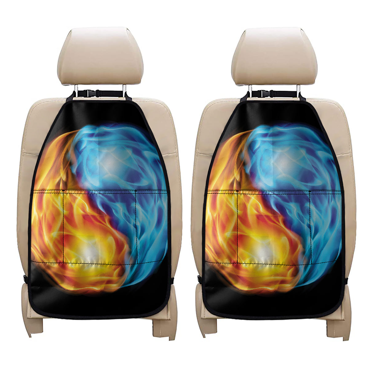 Red And Blue Fire Yin Yang Print Car Seat Organizers