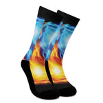 Red And Blue Fire Yin Yang Print Crew Socks
