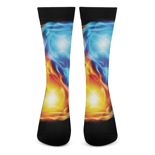 Red And Blue Fire Yin Yang Print Crew Socks