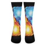 Red And Blue Fire Yin Yang Print Crew Socks