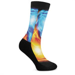 Red And Blue Fire Yin Yang Print Crew Socks