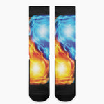 Red And Blue Fire Yin Yang Print Crew Socks