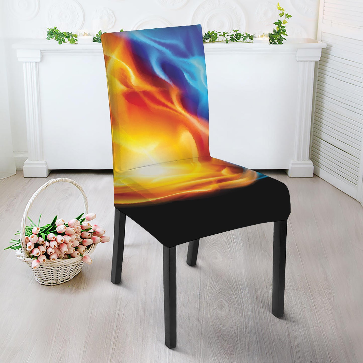 Red And Blue Fire Yin Yang Print Dining Chair Slipcover