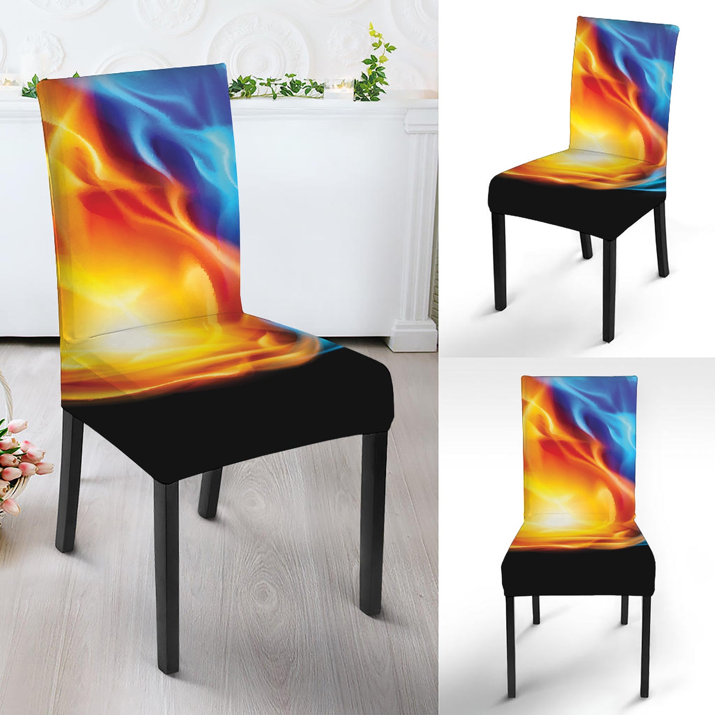 Red And Blue Fire Yin Yang Print Dining Chair Slipcover