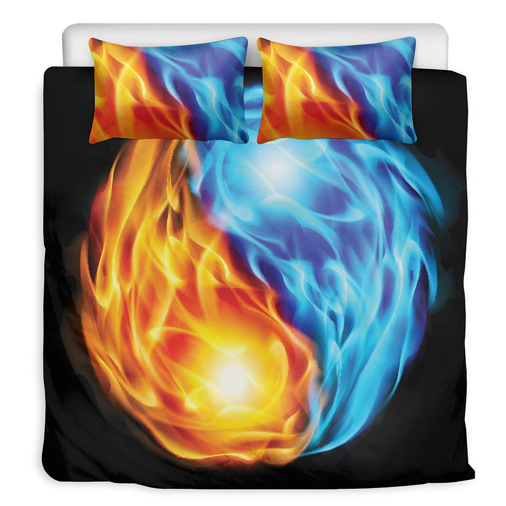Red And Blue Fire Yin Yang Print Duvet Cover Bedding Set