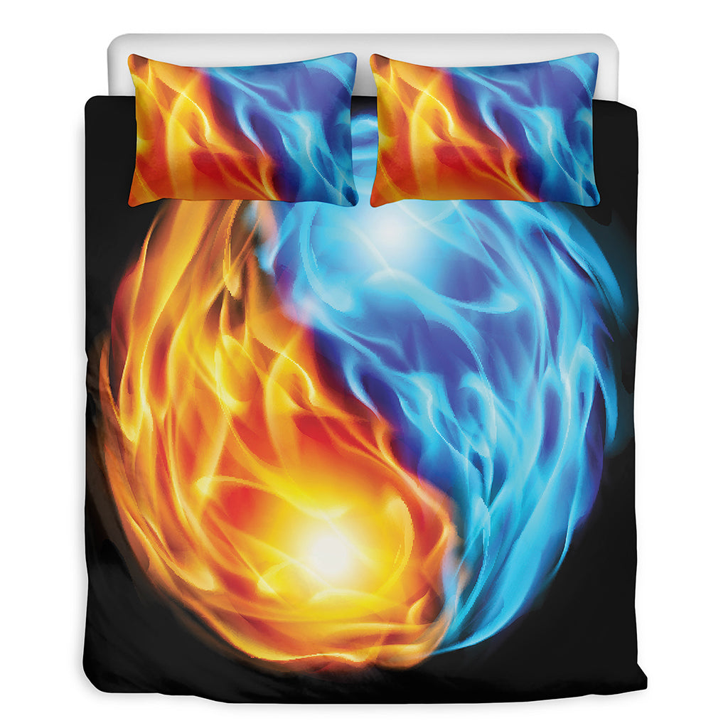 Red And Blue Fire Yin Yang Print Duvet Cover Bedding Set