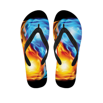 Red And Blue Fire Yin Yang Print Flip Flops