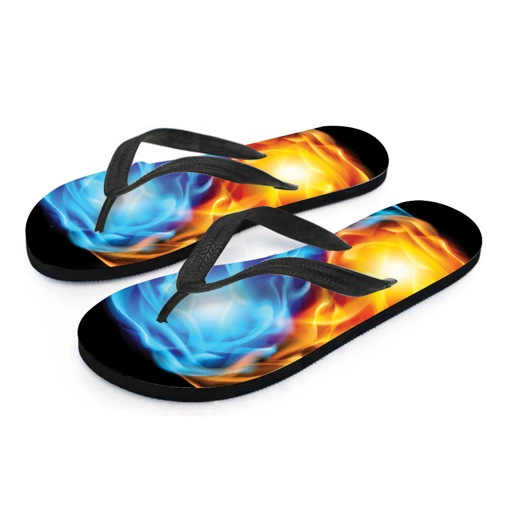 Red And Blue Fire Yin Yang Print Flip Flops