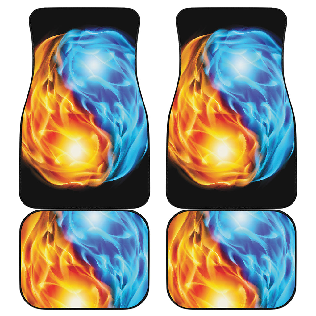 Red And Blue Fire Yin Yang Print Front and Back Car Floor Mats