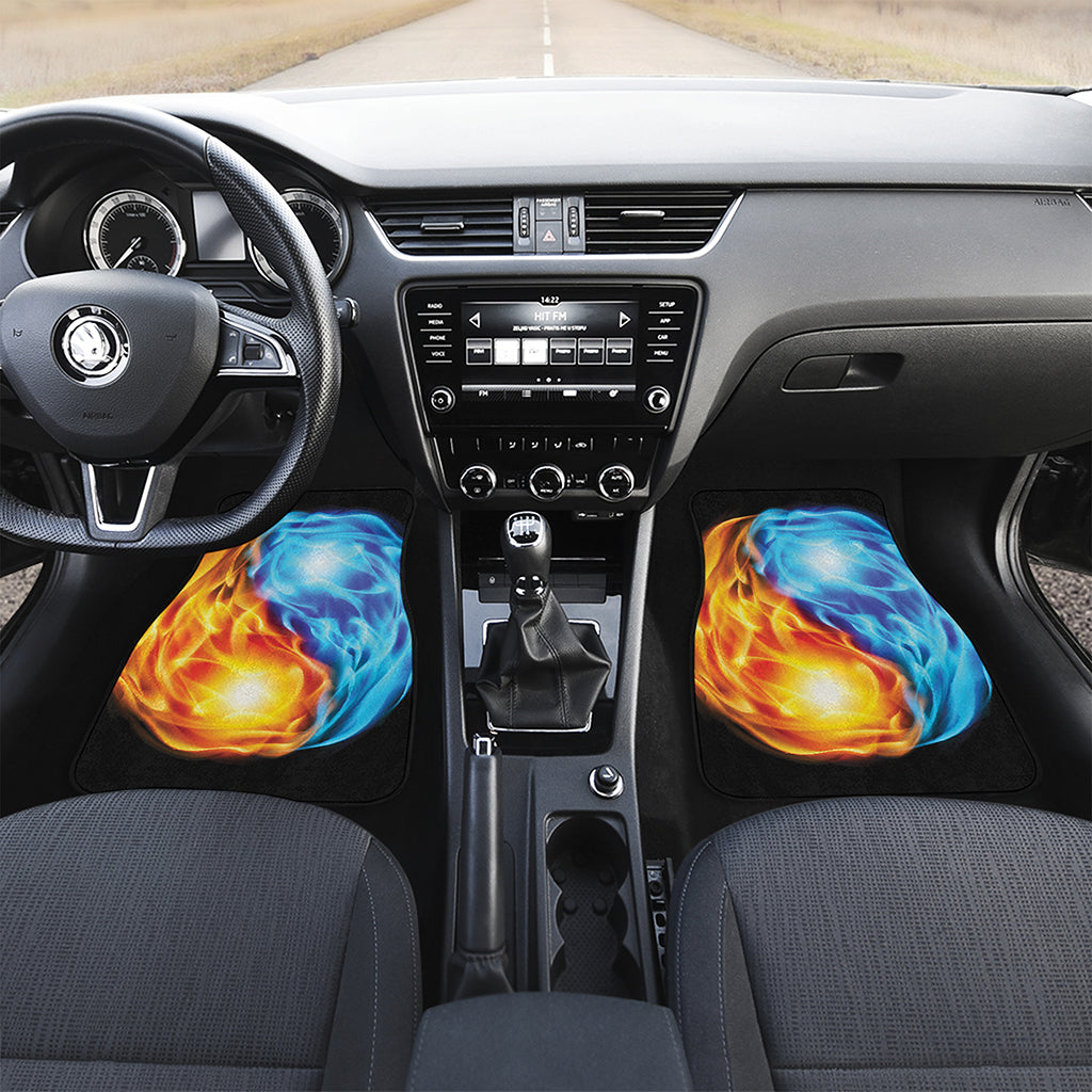 Red And Blue Fire Yin Yang Print Front and Back Car Floor Mats