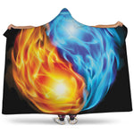 Red And Blue Fire Yin Yang Print Hooded Blanket