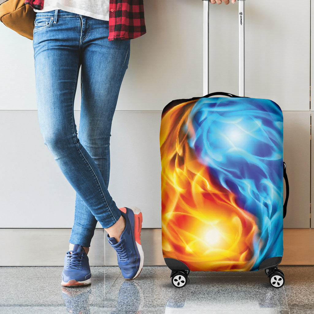 Red And Blue Fire Yin Yang Print Luggage Cover