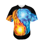 Red And Blue Fire Yin Yang Print Men's Baseball Jersey