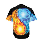 Red And Blue Fire Yin Yang Print Men's Baseball Jersey