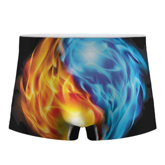 Red And Blue Fire Yin Yang Print Men's Boxer Briefs