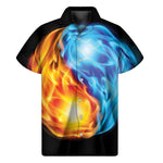 Red And Blue Fire Yin Yang Print Men's Short Sleeve Shirt