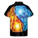 Red And Blue Fire Yin Yang Print Men's Short Sleeve Shirt
