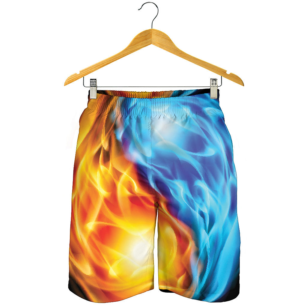 Red And Blue Fire Yin Yang Print Men's Shorts